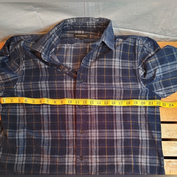 Banana Republic Mens Untucked Slim Fit Blue/Gold/White Iridescent Flannel Size L - Picture 7 of 8